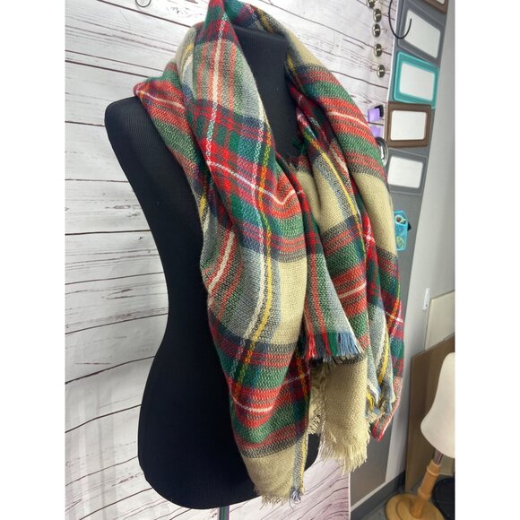 Classic Oversize Multi Color Plaid Design Frayed Blanket Scarf Wrap Shawl Fashio - Picture 2 of 6